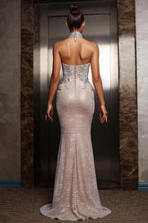 27DRESS Formal Halter Sleeveless Mermaid Evening Dresses with Applique